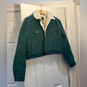 Forever 21, Forest Green, Corduroy jacket, Sherpa lined, bronze buttons